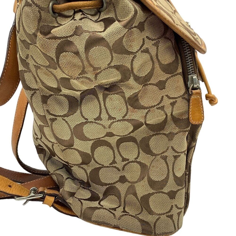 Vintage COACH Backpack Monogram CC Print Tan Beige Leather Y2K CLASSIC - Picture 4 of 12